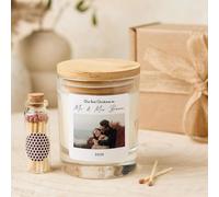 Pomchick - Personalised Our First Christmas Married Candle Gift with Photo and Last Name Custom Couple Keepsake for Wife Newlyweds