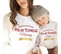 Pomchick - Personalised Polar Express Family Christmas Jumper with Names and Gold Foil Believe Detail | Matching Sweatshirt | Mum Dad Daughter Son Xmas