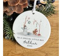 Pomchick | Personalised Special Little Boy Christmas Ornament Ceramic Reindeer & Snowman Decoration Keepsake Gift for Son or Grandson or Nephew