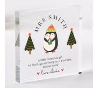 Pomchick | Personalised Teacher Christmas Acrylic Gift - Cute Penguin Design - Festive Thank You Keepsake for Teacher or Teaching Assistant from Child