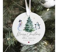 Pomchick | Personalised Teacher Christmas Tree Decoration- Snowman & Penguin Design Ornament - Festive Gift from Child or Class