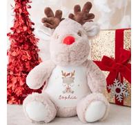 Pomchick | Reindeer Teddy Christmas Keepsake with Name Gift from Parents Grandparents Auntie Uncle for Baby Child Grandson Granddaughter Niece Nephew