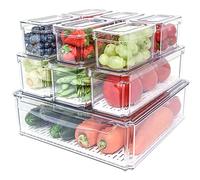 Pomeat 10 Pack Fridge Organizer, Stackable Refrigerator Bins with Lids, BPA-Free Produce Fruit Storage Containers for Fridge, Clear for Food, Drinks, Vegetable