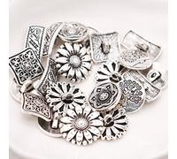 Pomeat 50 PCS Mixed Antique Silver Flower Decorative Metal Buttons for Sewing
