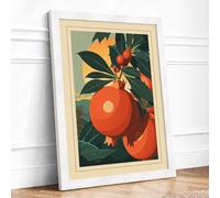 Pomegranate and Bloom Art Deco Framed Wall Art Print A2 (59.4×42cm) White, Wall Decor for Living Room, Bedroom, Office & Home, Ready to Hang, Art Gift