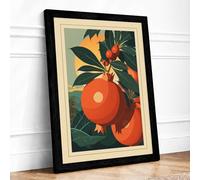 Pomegranate and Bloom Art Deco Framed Wall Art Print A3 (42×29.7cm) Black, Wall Decor for Living Room, Bedroom, Office & Home, Ready to Hang, Art Gift