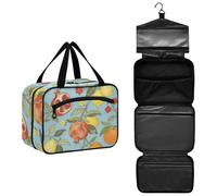 Pomegranate and Lemon William Morris Blue Hanging Medicine Bag for Traveling with Hook for Trip