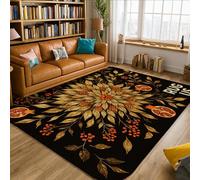 Pomegranate Area Rug, Autumn Bohemian Leaves Berries Fall Black Low Pile Foam Soft Rectangle Carpet Stain Resistant Rugs for Living Room Bedroom Classroom College Dorm Decor 5' X 7'