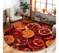 Pomegranate Area Rug, Summer Tropical Blood Orange Citrus Slice Summer Red Non-Slip Backing Home Floor Circle Print Carpet Rugs for Living Room Bedroom Kitchen Hallway Decor 5' X 5'