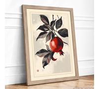 Pomegranate Branch Japandi Framed Wall Art Print A4 (29.7×21cm) Oak, Wall Decor for Living Room, Bedroom, Office & Home, Ready to Hang, Art Gift