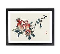 Pomegranate By Kono Bairei Asian Japanese Framed Wall Art Print, Ready to Hang Picture for Living Room Bedroom Home Office Décor, Black A3 (46 x 34 cm)