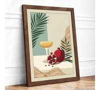 Pomegranate & Cocktail Modern Framed Wall Art Print A3 (42×29.7cm) Walnut, Wall Decor for Living Room, Bedroom, Office & Home, Ready to Hang, Art Gift