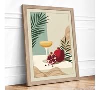 Pomegranate & Cocktail Modern Framed Wall Art Print A4 (29.7×21cm) Oak, Wall Decor for Living Room, Bedroom, Office & Home, Ready to Hang, Art Gift