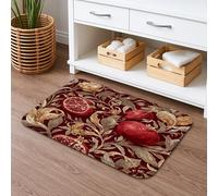 Pomegranate Floral Quick Dry Bath Mat, Red Fruit Pattern Absorbent Non Slip Shower Mat, Vintage Flannel Washable Bath Rugs for Bathroom Decorative 16x24 Inch
