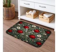 Pomegranate Floral Quick Dry Bath Mat, Vintage Red Fruits Green Leaves Absorbent Non Slip Shower Mat, Decorative Flannel Washable Bath Rugs for Bathroom Toilet Restroom 16x24 Inch