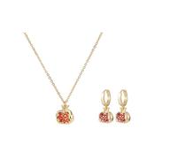 Pomegranate Fruit Necklace Hoop Earrings Gold Plated Sweet Inlay Red Fruits Strawberry Chic Rhinestone Crystal Charm Jewelry Set for Women Summer Beach Holiday Christmas Party Trendy Jewelry, M, Metal