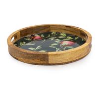 Pomegranate Green Round Mango Wood Tray Multi-Coloured