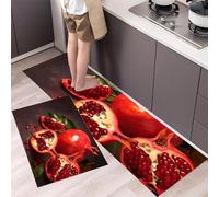 Pomegranate Kitchen Rug Set 2 Pieces, Non-Slip and Washable Kitchen Runner Mat Fruit Watercolor Painting Standing Mats for Hallway, Dining Room and Entryway - 40x60cm+40x120cm, Red