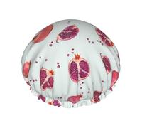 Pomegranate Pattern Double Layer Waterproof Shower Cap, Extra Large Soft Elastic Band, Reusable Bath Cap For Women Men,Full Print Design