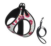 Pomegranate Pattern Print Adjustable Harness Leash Set For Cats And Dogs, Soft Breathable Kitten Puppy Mesh Vest With Reflective Design, Escape-Proof Lead For Small Pets Walking Training