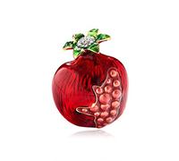 Pomegranate Rhinestone Brooch Pin Branch Fruit Green Leaf Badge Enamel Brooch Jewelry Christmas