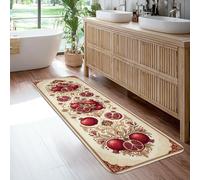 Pomegranate Runner Rug, Traditional Elegant Floral Vines Fall Red Low Pile Sponge Home Indoor Pattern Carpets Non Shedding for Kitchen Bathroom Entryway Bedside Decor 2x6 Ft