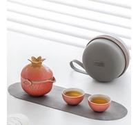 Pomegranate Shape Travel Tea Set, Portable Ceramic Teacup, 1 Pot 3 Mini Cups, Tea Gift for Tea Lovers