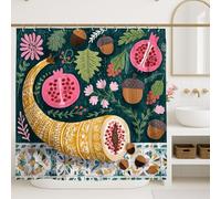Pomegranate Shower Curtain, Colorful Floral Bathroom Decor, Fall Harvest Modern Bohemian Waterproof Fabric Shower Curtain with Hooks 72x84 Inch