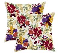 Pomegranate Throw Pillow Covers Set of 2, Autumn Botanical Fig Leaf Fall Red with Hidden Zipper Accents Pillows Cases for Home Bedroom Living Room Sofa Couch Decor 22x22 Inch
