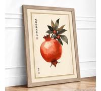 Pomegranate with Leaves Japandi Framed Wall Art Print A2 (59.4×42cm) Oak,