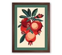 Pomegranates and Foliage Botanical Framed Wall Art Print A2 (59.4×42cm) Walnut, Wall Decor for Living Room, Bedroom, Office & Home, Ready to Hang, Art Gift
