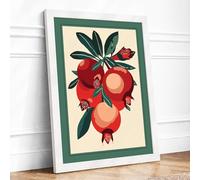 Pomegranates and Foliage Botanical Framed Wall Art Print A4 (29.7×21cm) White, Wall Decor for Living Room, Bedroom, Office & Home, Ready to Hang, Art Gift