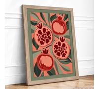Pomegranates and Foliage Mid-Century Framed Wall Art Print A1 (84.1×59.4cm) Oak, Wall Decor for Living Room, Bedroom, Office & Home, Ready to Hang, Art Gift