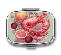 Pomegranates and Fruits Pill Box 2 Compartment Portable Pill Case Daily Square Pill Organizer for Pocket Purse Daily Medicine Container to Hold Vitamins Fish Oil Travel Gifts
