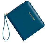 Pomelo Best Small Womens Wallet Leather Credit Holder RFID Blocking with Coin Pocket Zip Around Wristlet Ladies Wallets, Small-peacock Blue, S
