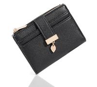 Pomelo Best Women's RFID Wallet - Vegan Leather Bi-fold Small Ladies Purse with Zipper Coin Pocket & ID Window - Leaf Charm Compact Wallet for Women