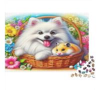 Pomeranian 1000 Piece Jigsaw Puzzles for Adults， Puzzle 1000 Pieces Blooming Friendship Impossible Challenge Toy 38x26cm/1000pcs