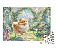 Pomeranian 1000 Pieces Jigsaw Puzzles Engaging Family Games Pomeranian in Garden Jigsaw Puzzle Unique Puzzle Gift for Adults And Kids 52x38cm/1000pcs