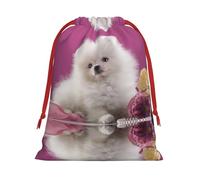 Pomeranian And Flowers Print Drawstring Gift Bag Durable And Versatile, Perfect For Festive Occasions