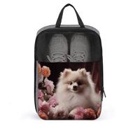 Pomeranian And Flowers Shoe Bag Travel Shoe Organizer Water-Resistant Shoe Pouch with Zipper Sneaker Dust Bag, gray, One Size, Modern