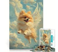 Pomeranian Angel 1000 Pieces Jigsaw Puzzles for Adults Mind Puzzle Soft Relax Image Assembly Santa Wish Item (38x26cm)