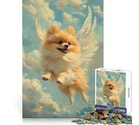Pomeranian Angel 1000 Pieces Jigsaw Puzzles for Adults Mind Puzzle Soft Relax Image Assembly Santa Wish Item (38x26cm)