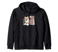 Pomeranian Bookworm Flowers Book Reading Books Pomeranians Zip Hoodie