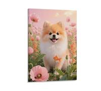 Pomeranian Canvas Wall Art Pink Poppy Sea Print On Canvas Artwork for Living Room And Bedroom Home Decor Gift 12x18inch(30x45cm)