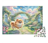 Pomeranian Difficult 1000 Piece Puzzle for Adults - Pomeranian in Garden Arch Challenging Jigsaw for Wall Decoration, Relaxation & Family Game 70x50cm/1000pcs