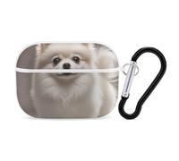 Pomeranian Dog AirPods Pro Case Cover with Keychain Ring PC Hard Shell Protective Case for AirPods Pro 2nd for Women Men Generation Easy Open Full Drop Protection Cover White-Style