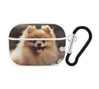 Pomeranian Dog AirPods Pro Case Cover with Keychain Ring PC Hard Shell Protective Case for AirPods Pro 2nd for Women Men Generation Easy Open Full Drop Protection Cover White-Style