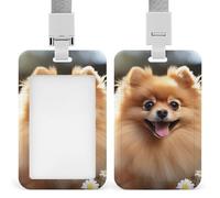 Pomeranian Dog Badge Holder with Lanyard, Vertical ABS Plastic ID Card Holder Fashion Name Badge Holders Office ID Card Protector for Teacher Nurse Employee Security Staff