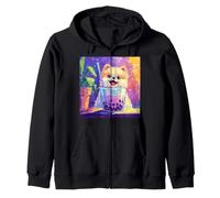 Pomeranian Dog Bubble Tea Boba Cup Art Zip Hoodie