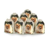 Pomeranian Dog Bunches Pocket Cotton And Hemp with Drawstring 8 Pieces Reusable Gift Bags Jewelry Pouch for Wedding DIY Craft Party (4.9 X 6.7 Inch)